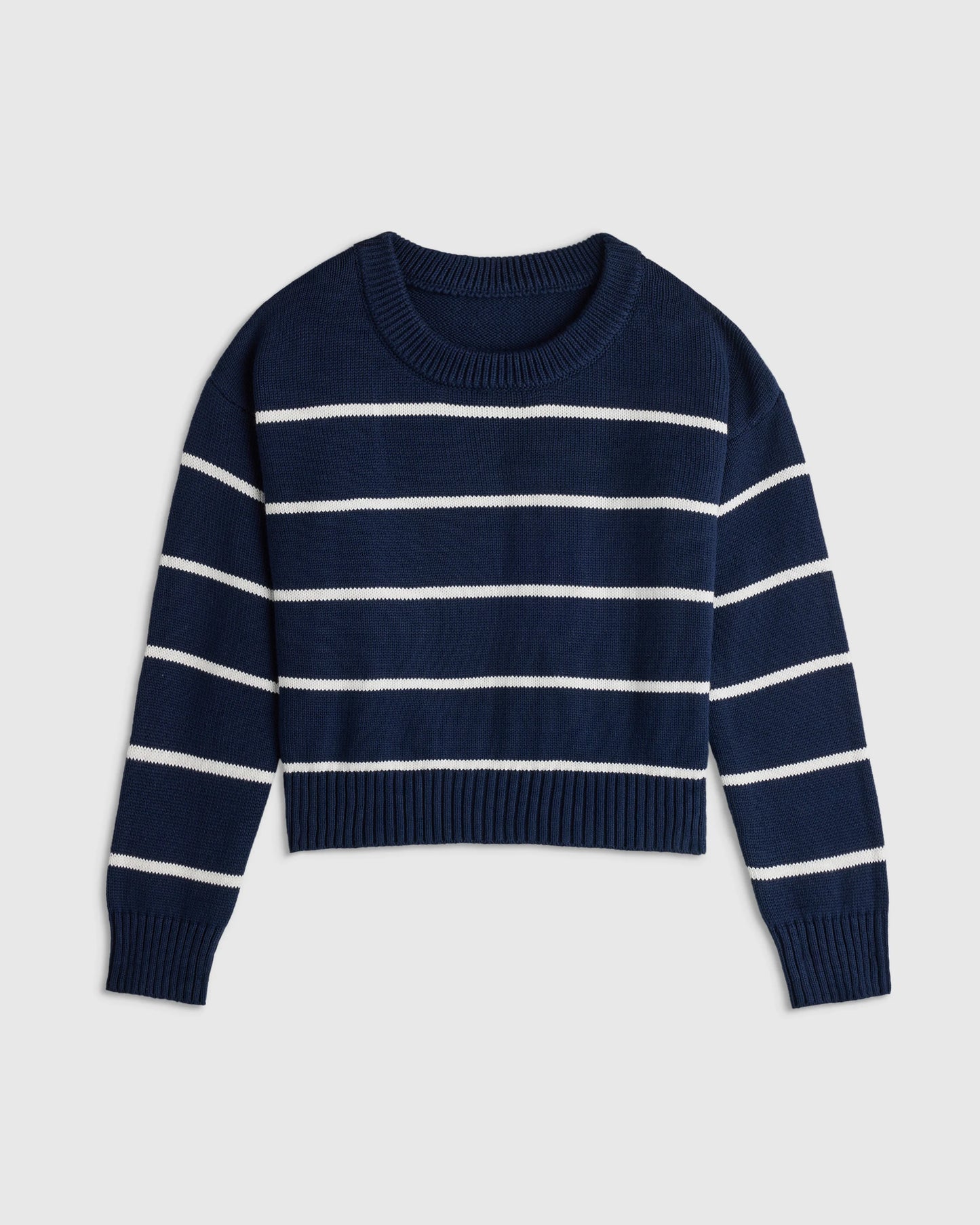 100% Organic Cotton Crewneck Sweater - 6 / Navy/White