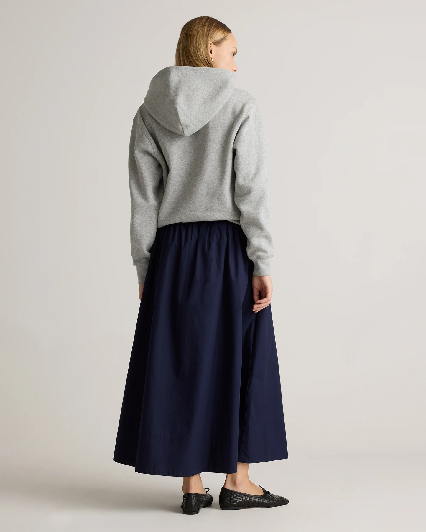 100% Organic Cotton Poplin A-line Maxi Skirt - XS / Black