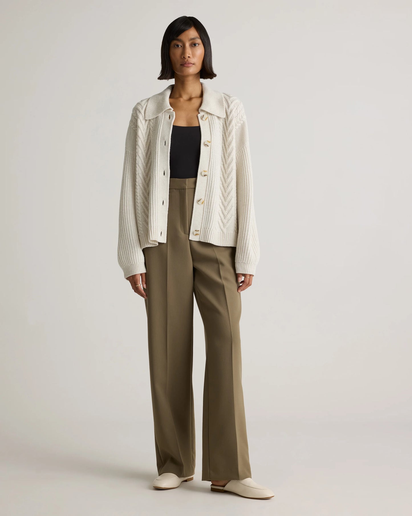Australian Merino Wool Collared Cable Cardigan - XS / Coffee Bean Brown