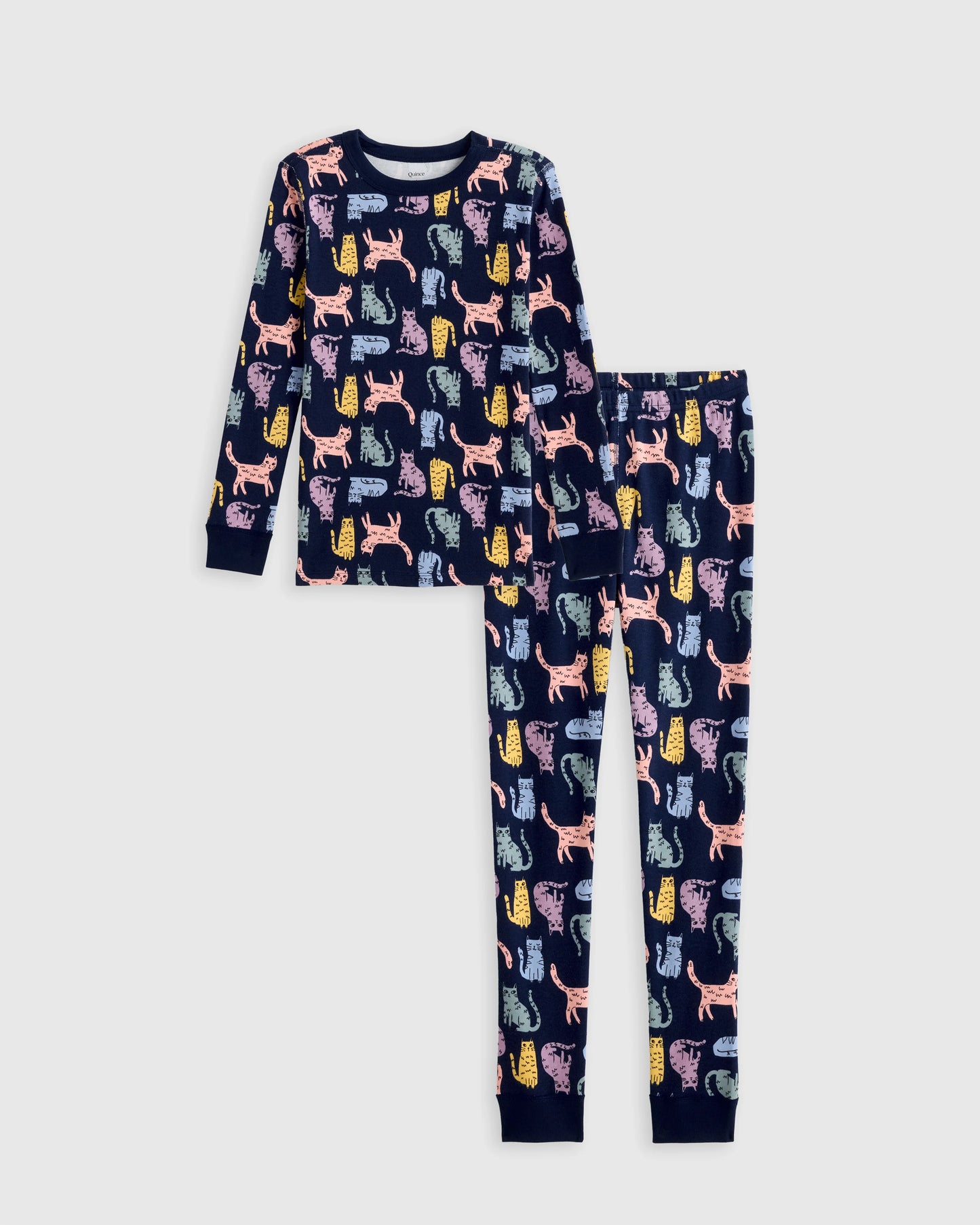 100% Organic Cotton Long Sleeve and Pant Pajama Set - 6 / Navy Stripe
