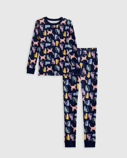 100% Organic Cotton Long Sleeve and Pant Pajama Set - 6 / Navy Stripe
