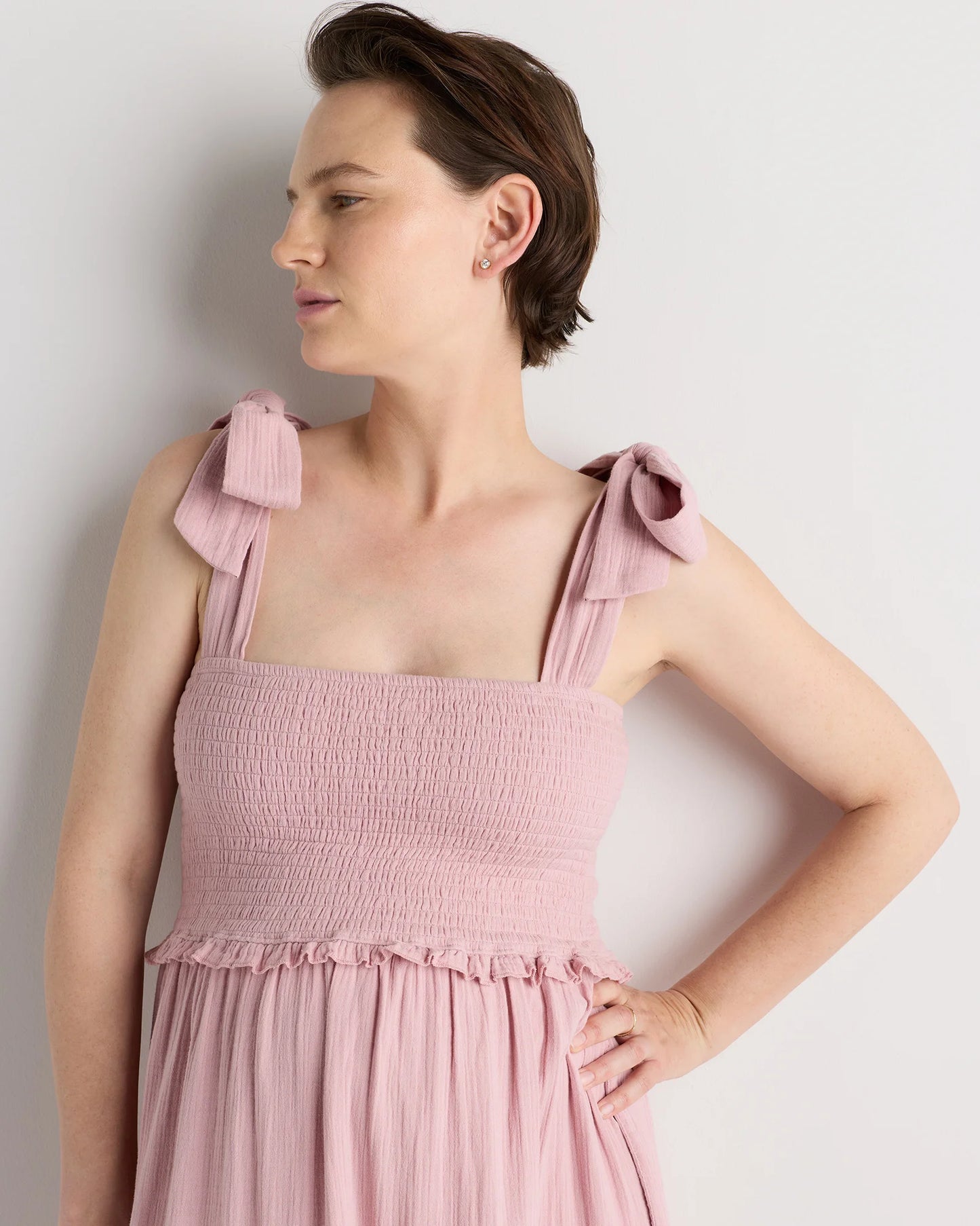 100% Organic Cotton Gauze Smocked Sleeveless Midi Dress - XS / Khaki Gingham