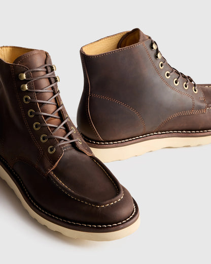 Crafted Leather Moc Toe Boot - 7 / Dark Chocolate