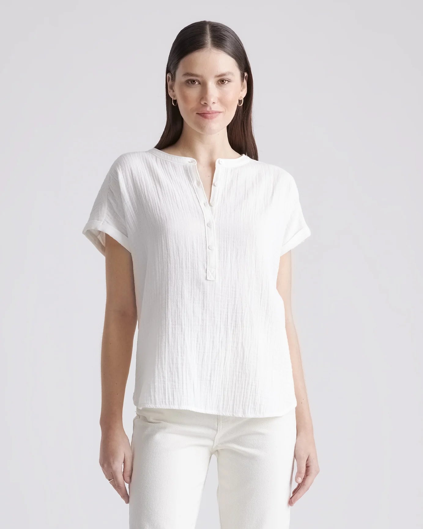 100% Organic Cotton Gauze Roll Sleeve Shirt - XS / Spiced Orange