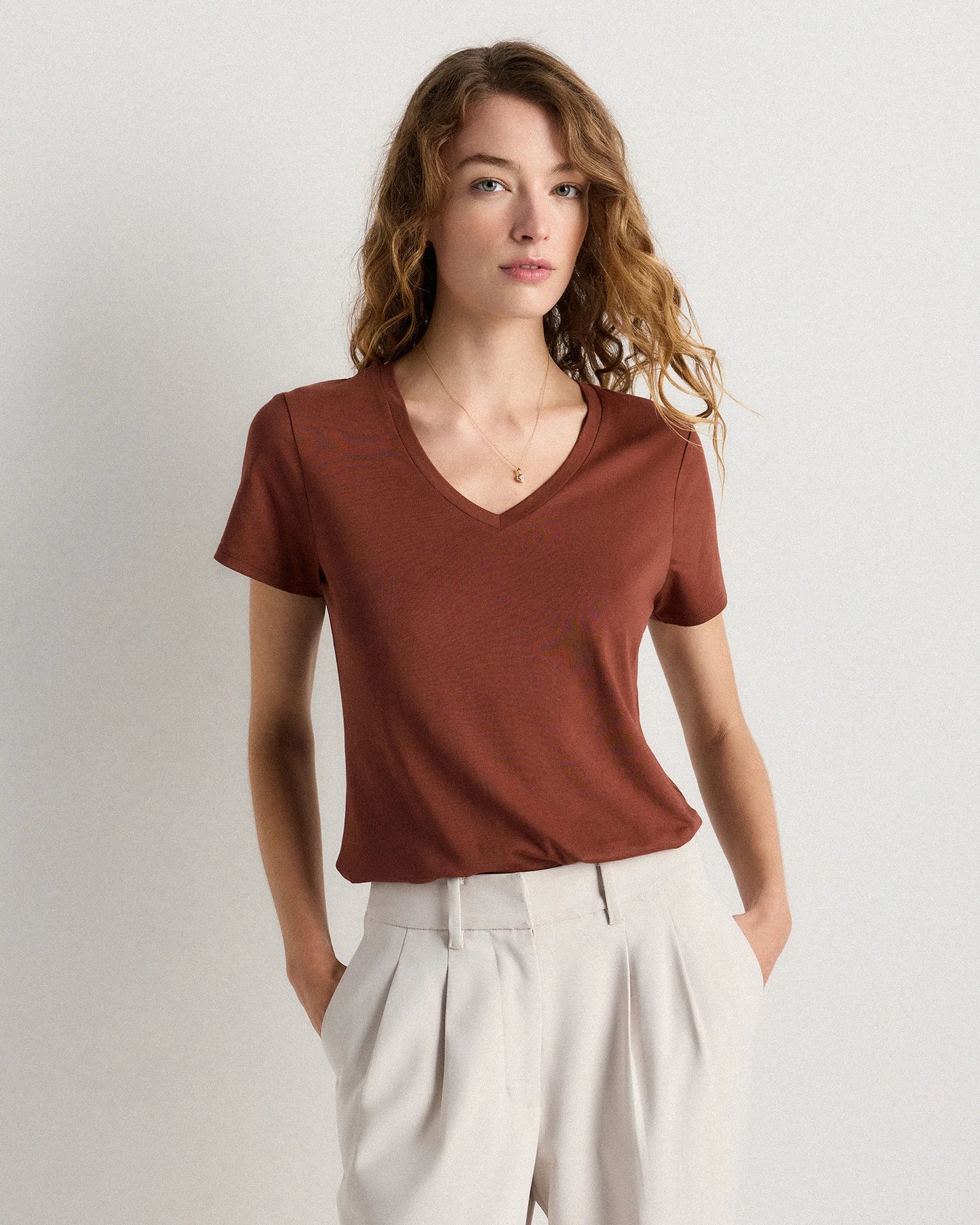 Cotton Modal V-Neck Tee - XS / Navy
