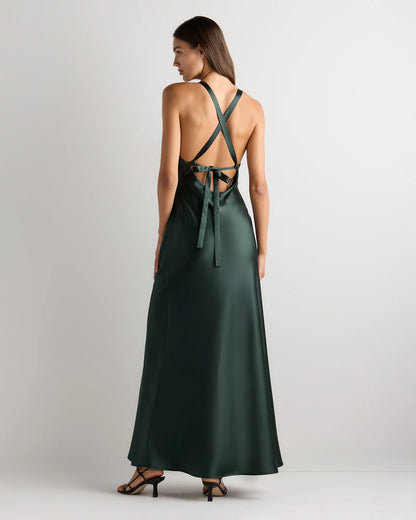 Bianca Stretch Satin Dress - 0 / Garden Sage Green