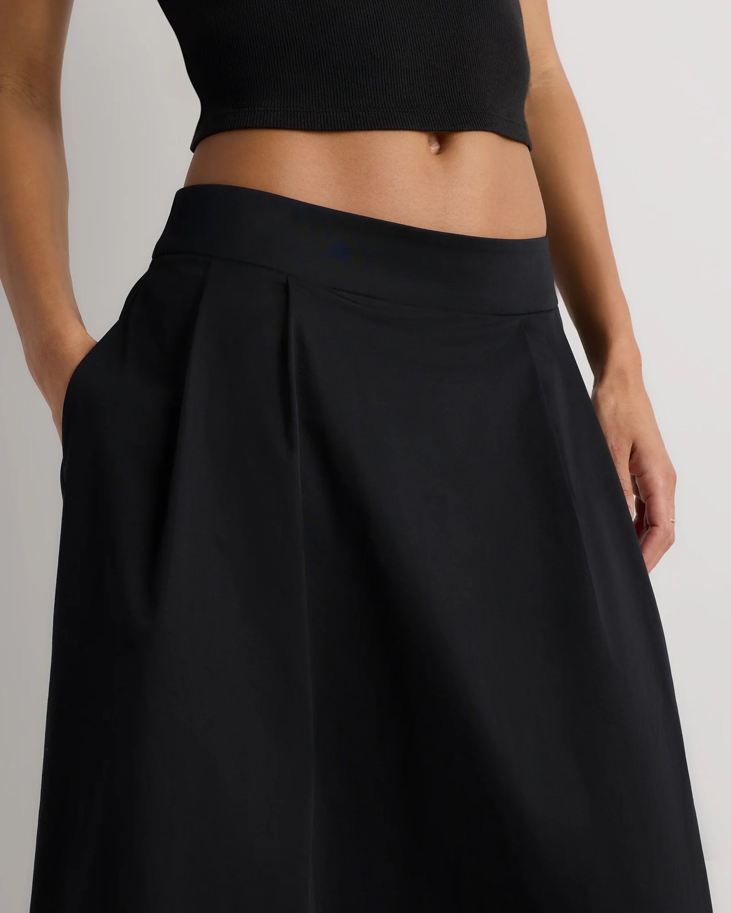 Organic Cotton Sateen A-line Midi Skirt - XS / True Black