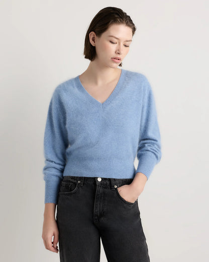 Brushed Cashmere Shrunken V-Neck Sweater - XS / Heather Grey