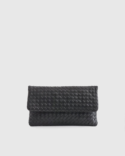 Italian Leather Handwoven Convertible Clutch - One Size / Cognac