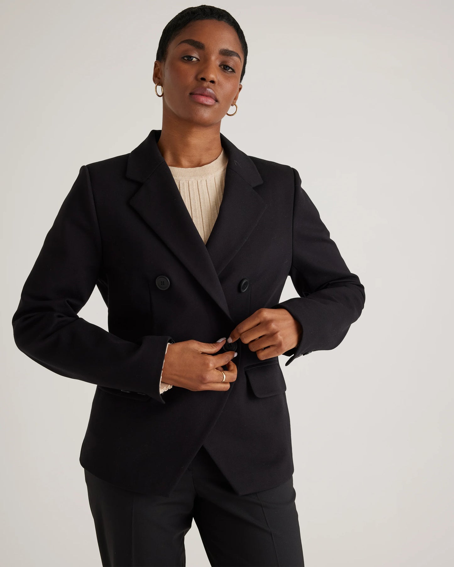 Ultra-Stretch Ponte Double-Breasted Blazer - XS / Charcoal