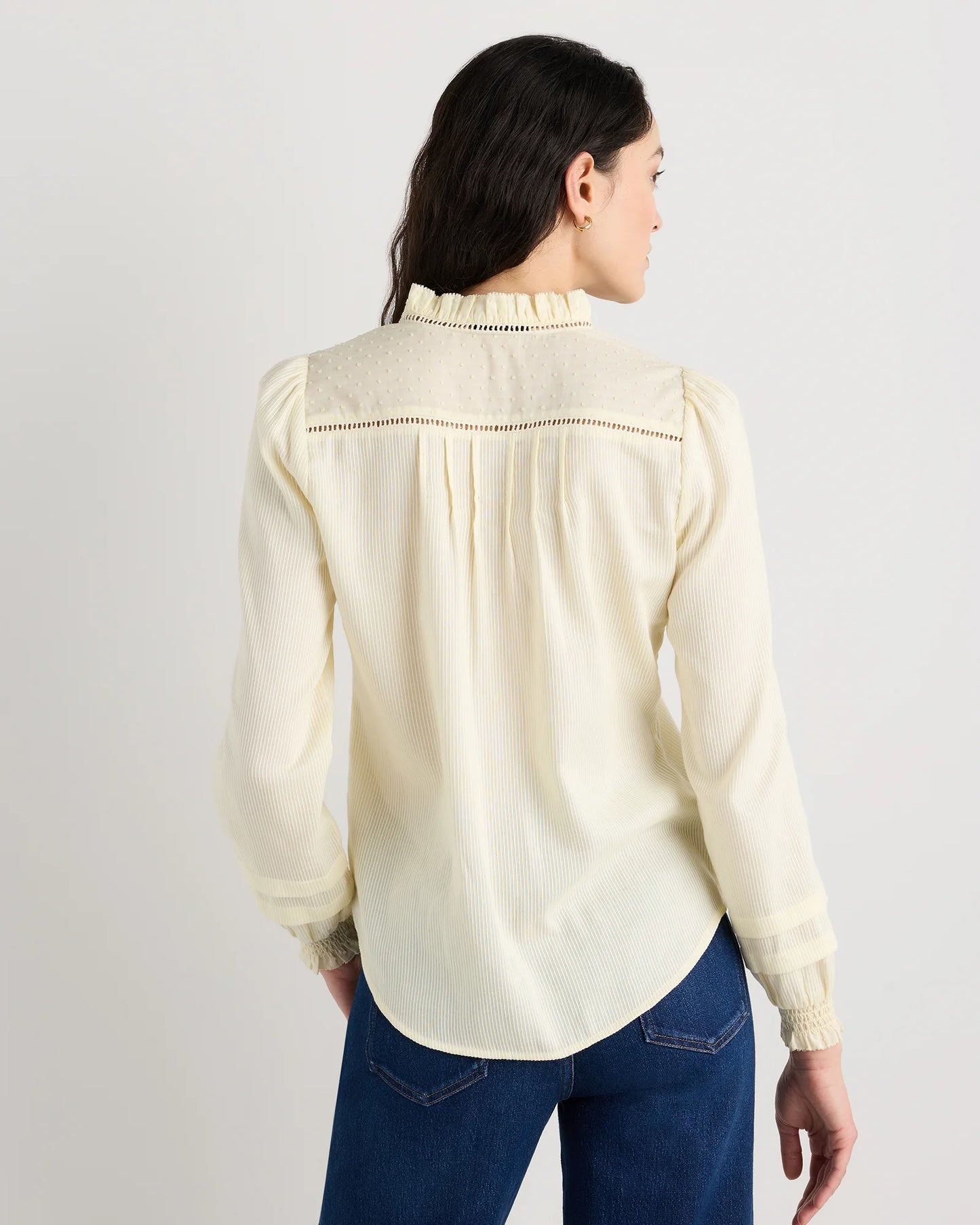 Organic Textured Cotton Peasant Blouse - XS / Pale Custard Yellow