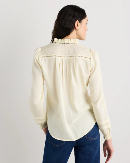 Organic Textured Cotton Peasant Blouse - XS / Pale Custard Yellow