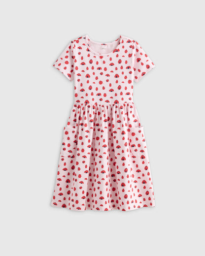 Organic Cotton Fit and Flare Pocket Dress - 6 / Cloud Rainbow Stripe