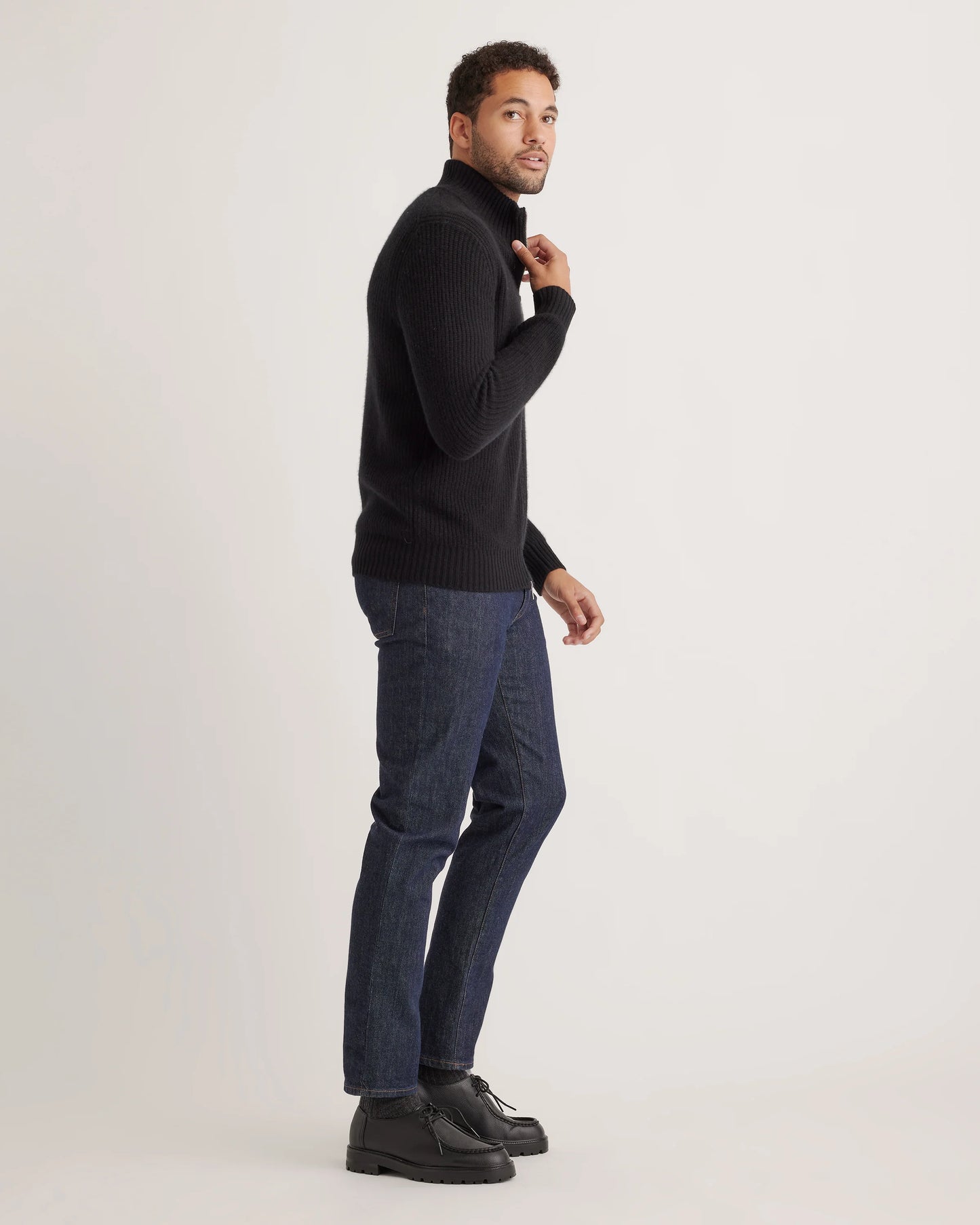 Mongolian Cashmere Fisherman Full Zip Sweater - S / Teak