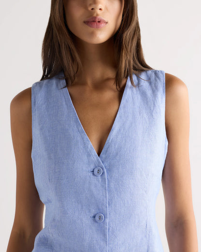 100% European Linen Vest - XS / Blue Pinstripe