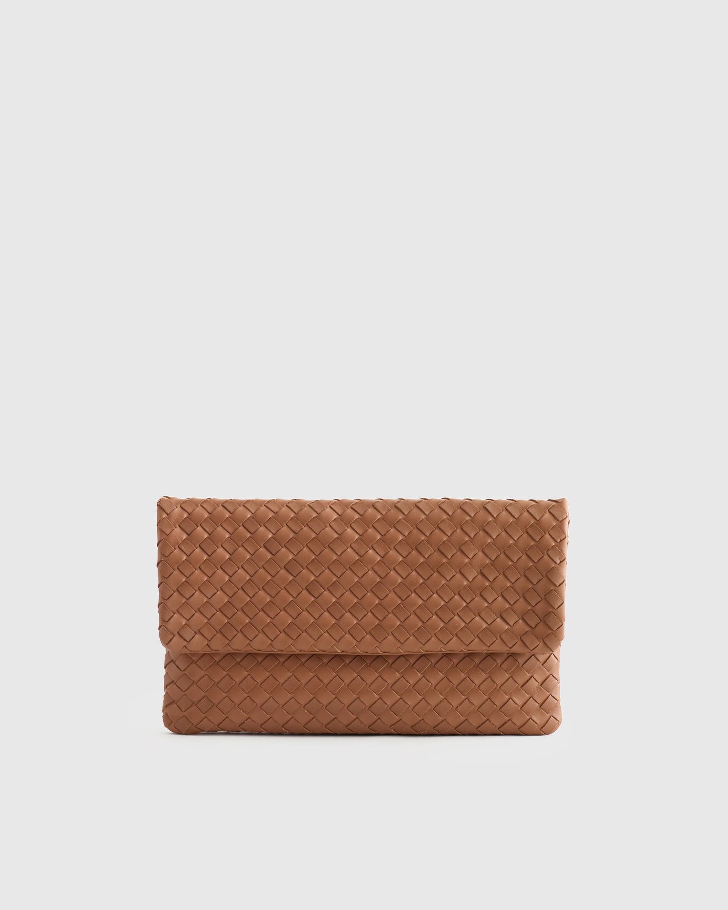 Italian Leather Handwoven Convertible Clutch - One Size / Cognac