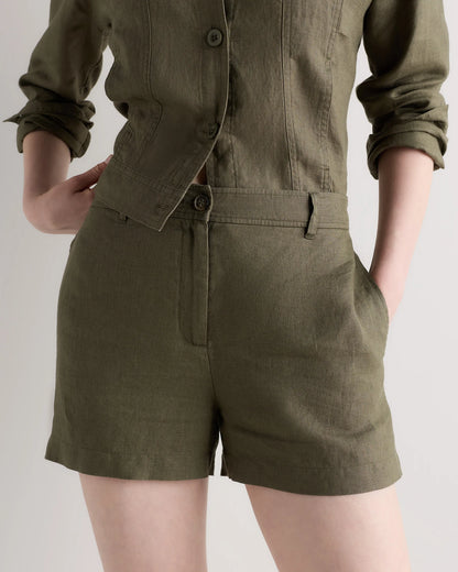 100% European Linen Trouser Shorts - 0 / Bayberry Olive