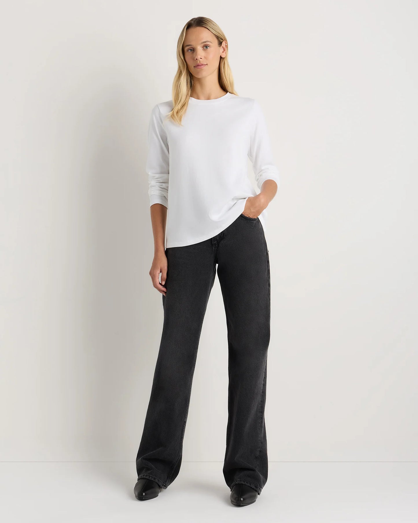 100% Organic Cotton Long Sleeve Swing Tee - XS / Classic White