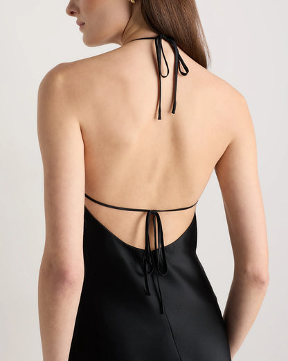 100% Washable Silk Halter Maxi Dress - XS / True Black
