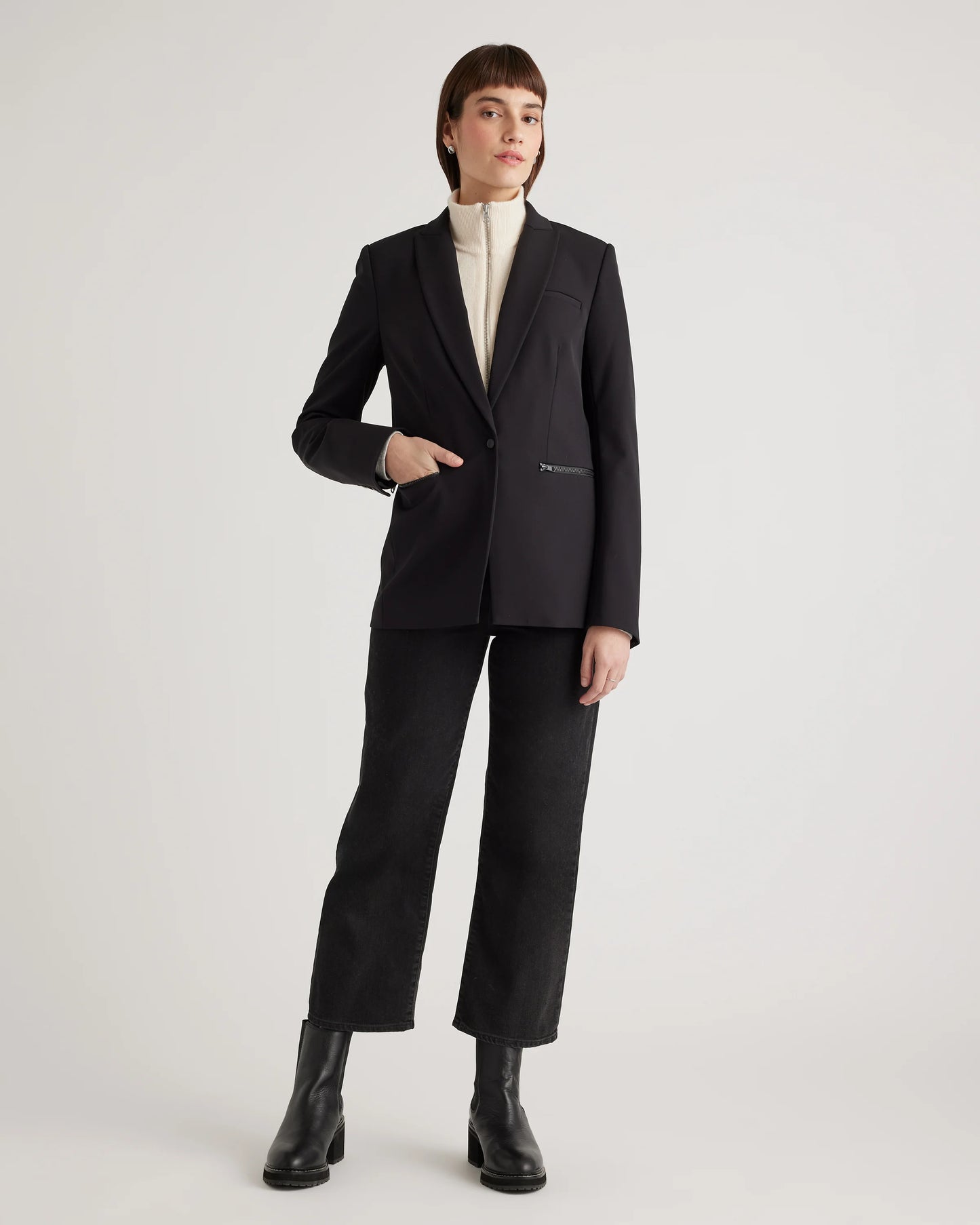 100% Mongolian Cashmere Ribbed Collar Blazer Insert - XS/S/M / Black