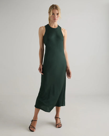 Washable Stretch Silk Tank Midi Dress - XS / Cordovan Red Hibiscus