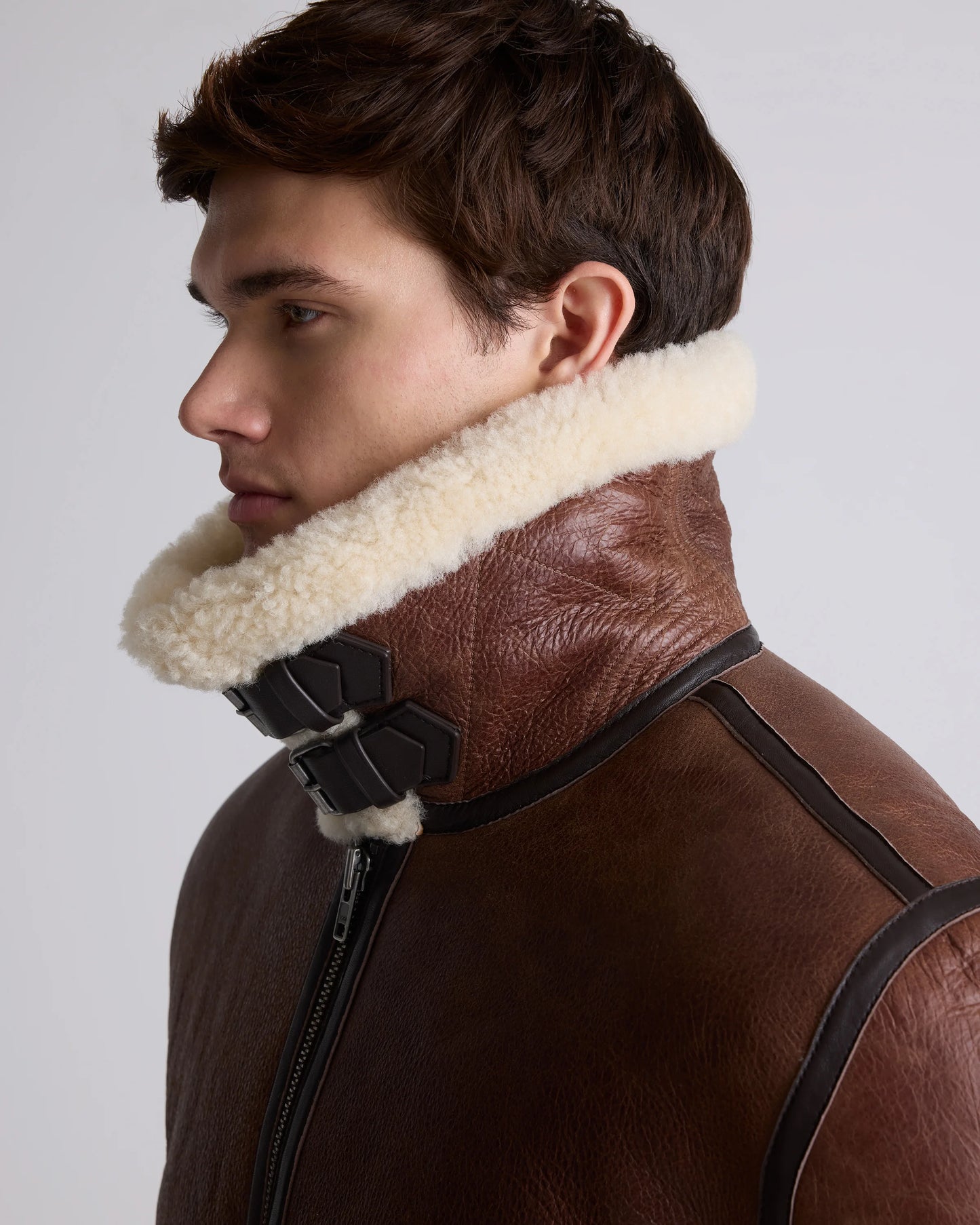 100% Shearling Bomber Jacket - S / Dark Brown