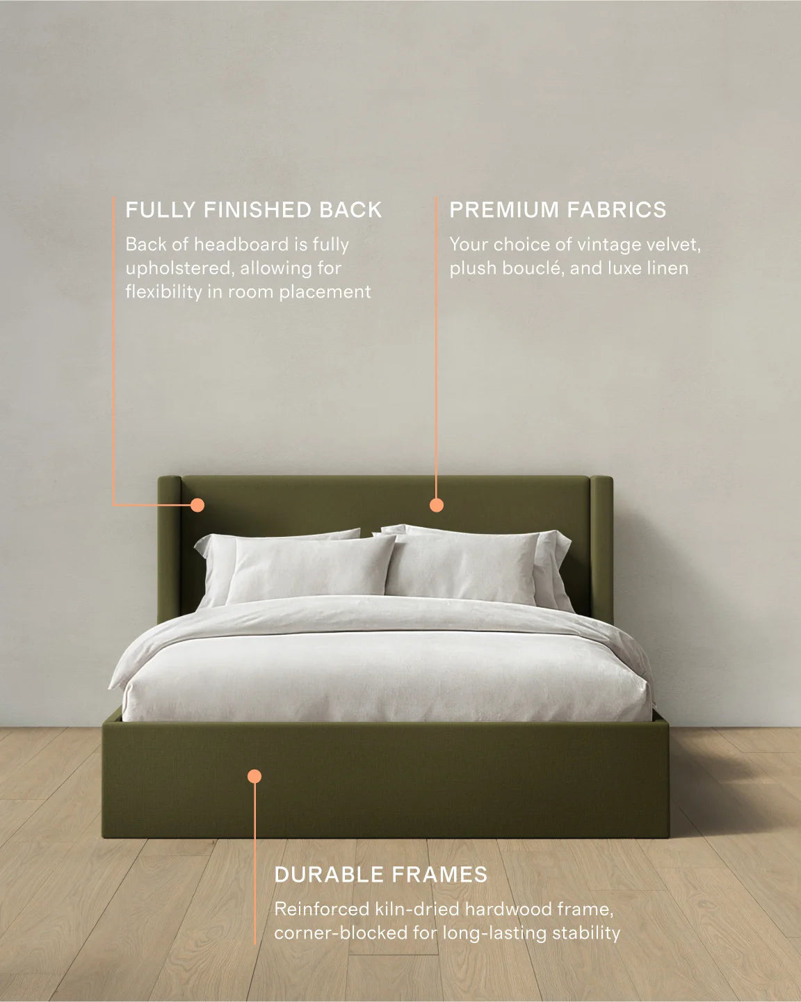 100% Linen Wingback Bed - Full / Canvas
