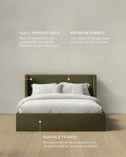 100% Linen Wingback Bed - Full / Canvas