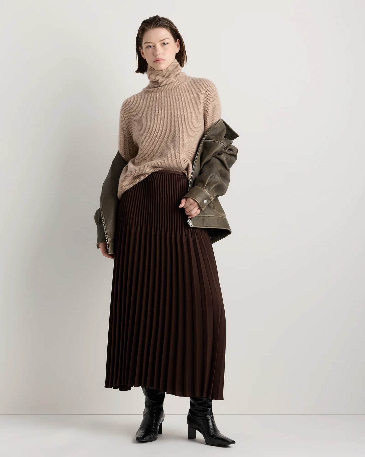 Pleated Matte Midi Skirt - XS / Coffee Bean Brown