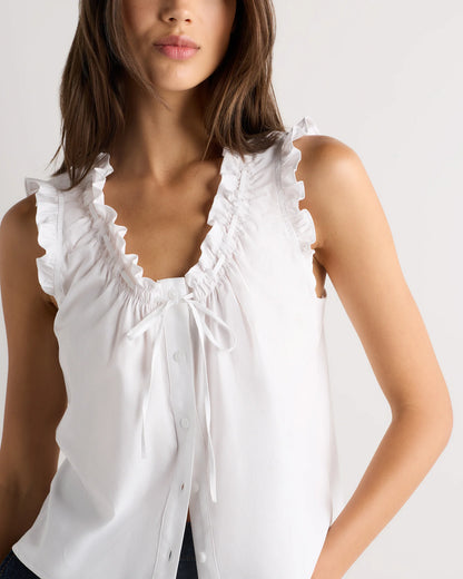 Cotton Viscose Voile Ruffle Trim Tank - XS / Classic Mini Gingham