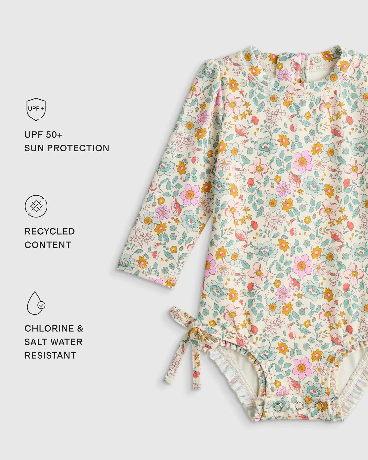 Long Sleeve Tie One-Piece Swimsuit - 0-3M / Soft Ditsy Floral