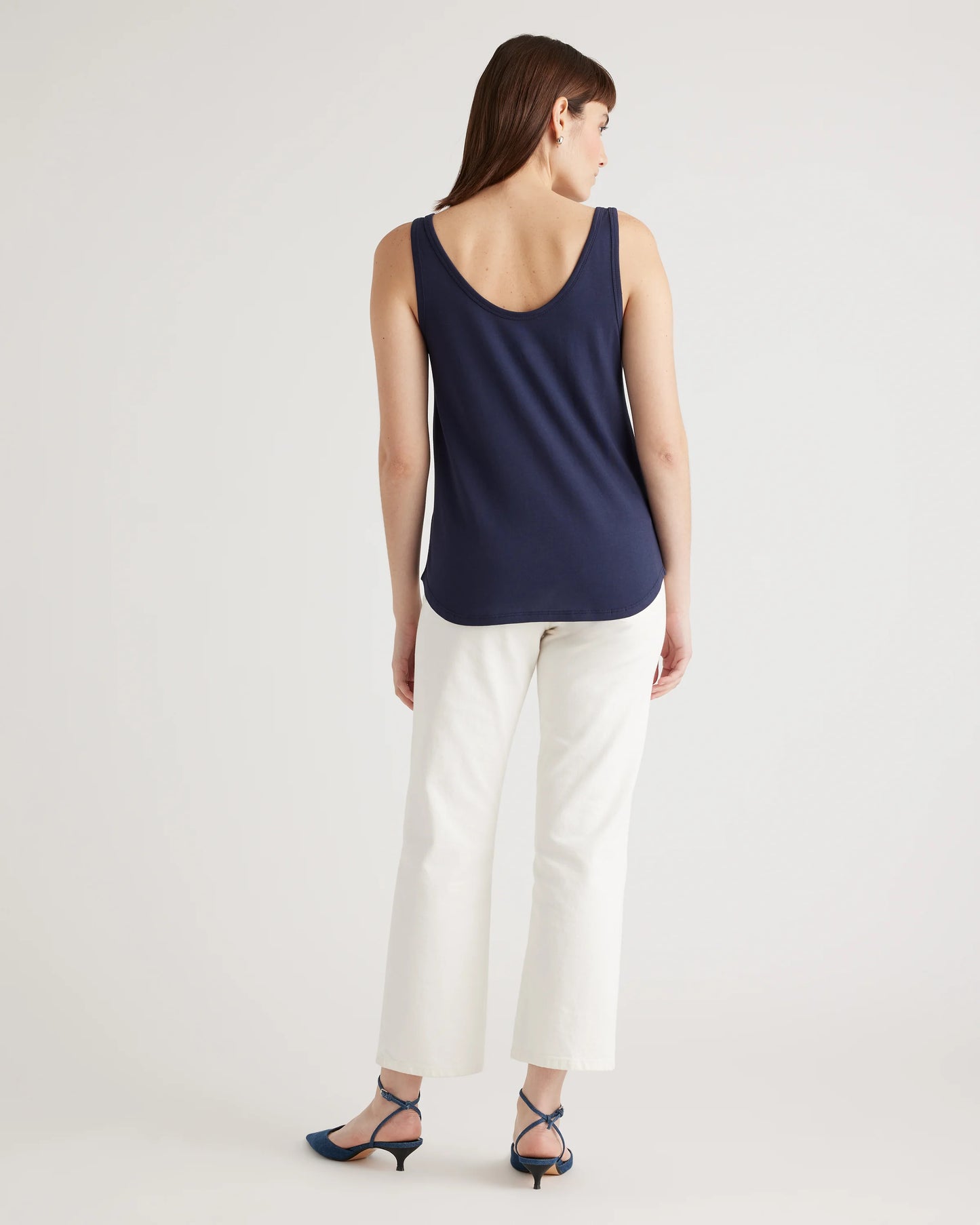 Cotton Modal Double Scoop Neck Tank - XS / Navy