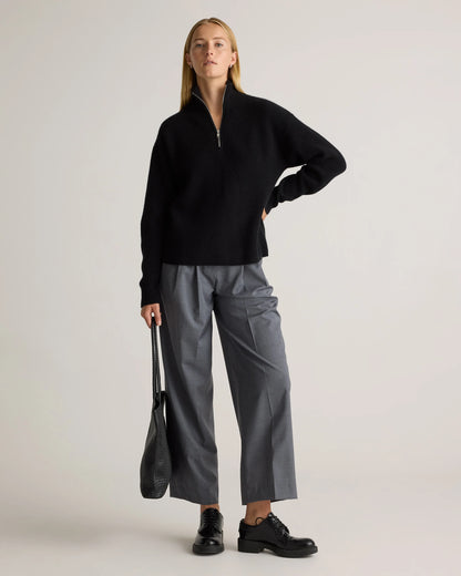 Mongolian Cashmere Fisherman Quarter Zip Sweater - XS / Ivory