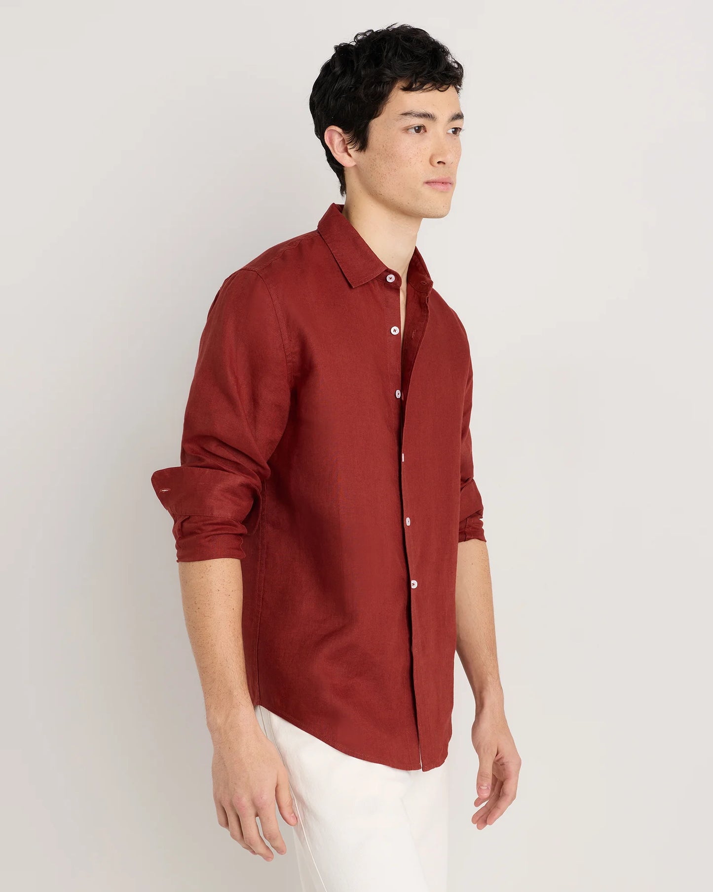 100% European Linen Relaxed Long Sleeve Shirt - XS / Flax