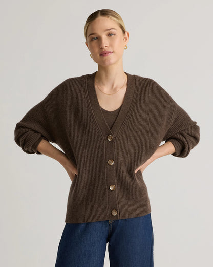Mongolian Cashmere Fisherman Boxy Cropped Cardigan Sweater - XS / Faded Denim