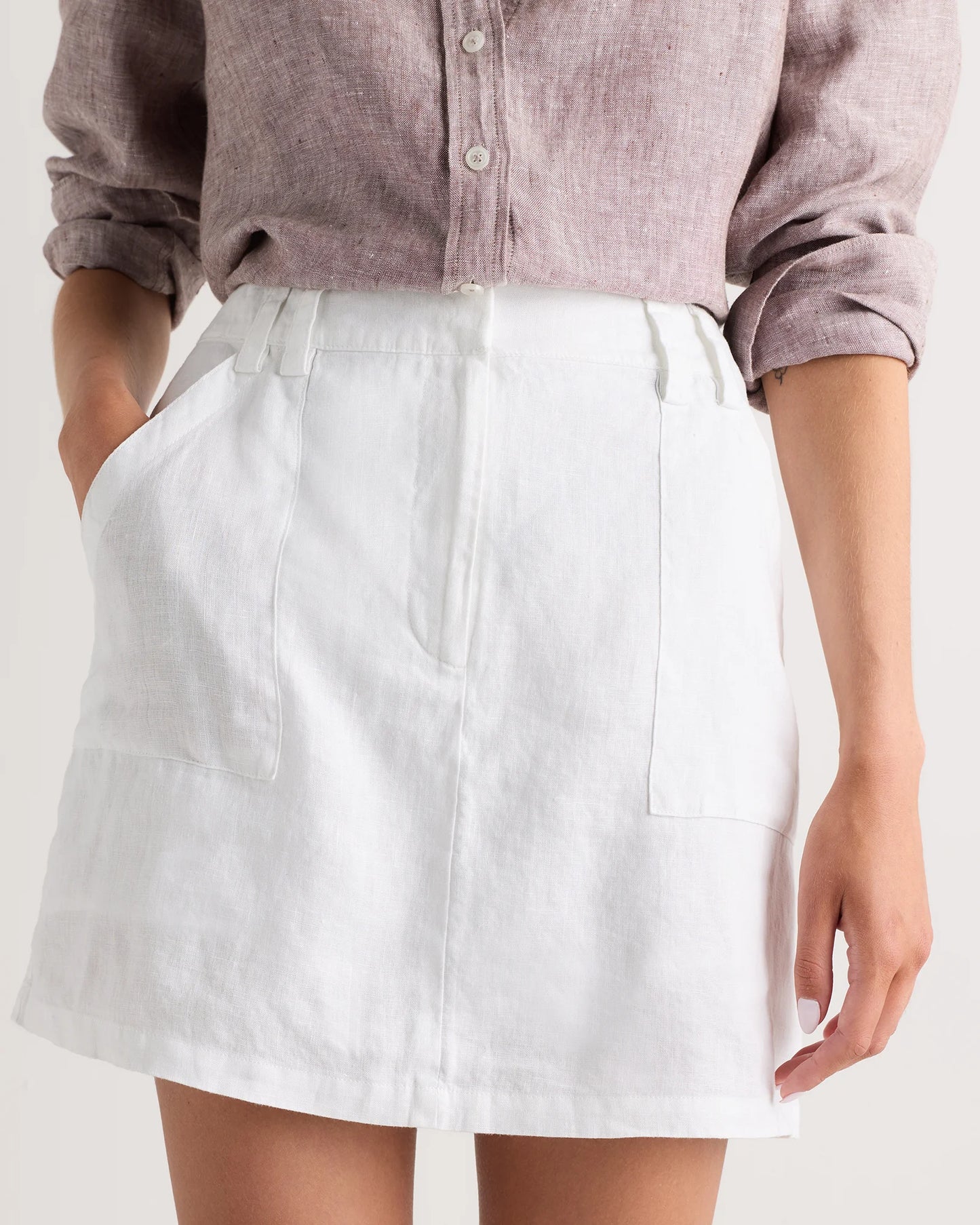 100% European Linen Utility Skort - XS / Bayberry Olive