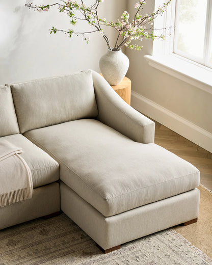 Hollis Slope Arm Chaise Sectional in Performance Basketweave - 104" Right Arm / Flax