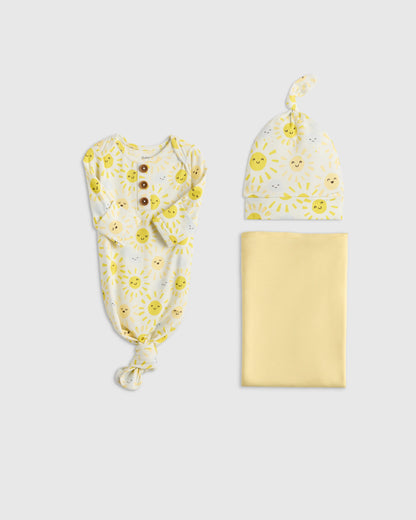 Bamboo Gown, Hat & Swaddle Layette Set - One Size / Celestial Dreams