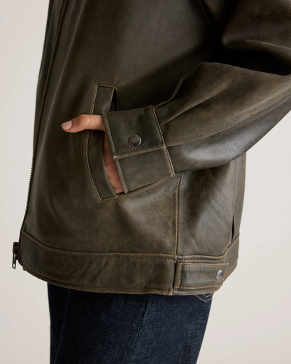 100% Leather Oversized Bomber Jacket - XS / Rich Brown