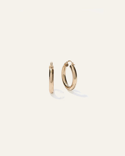 14K Gold 4mm Tube Hoops - 25mm / Yellow Gold