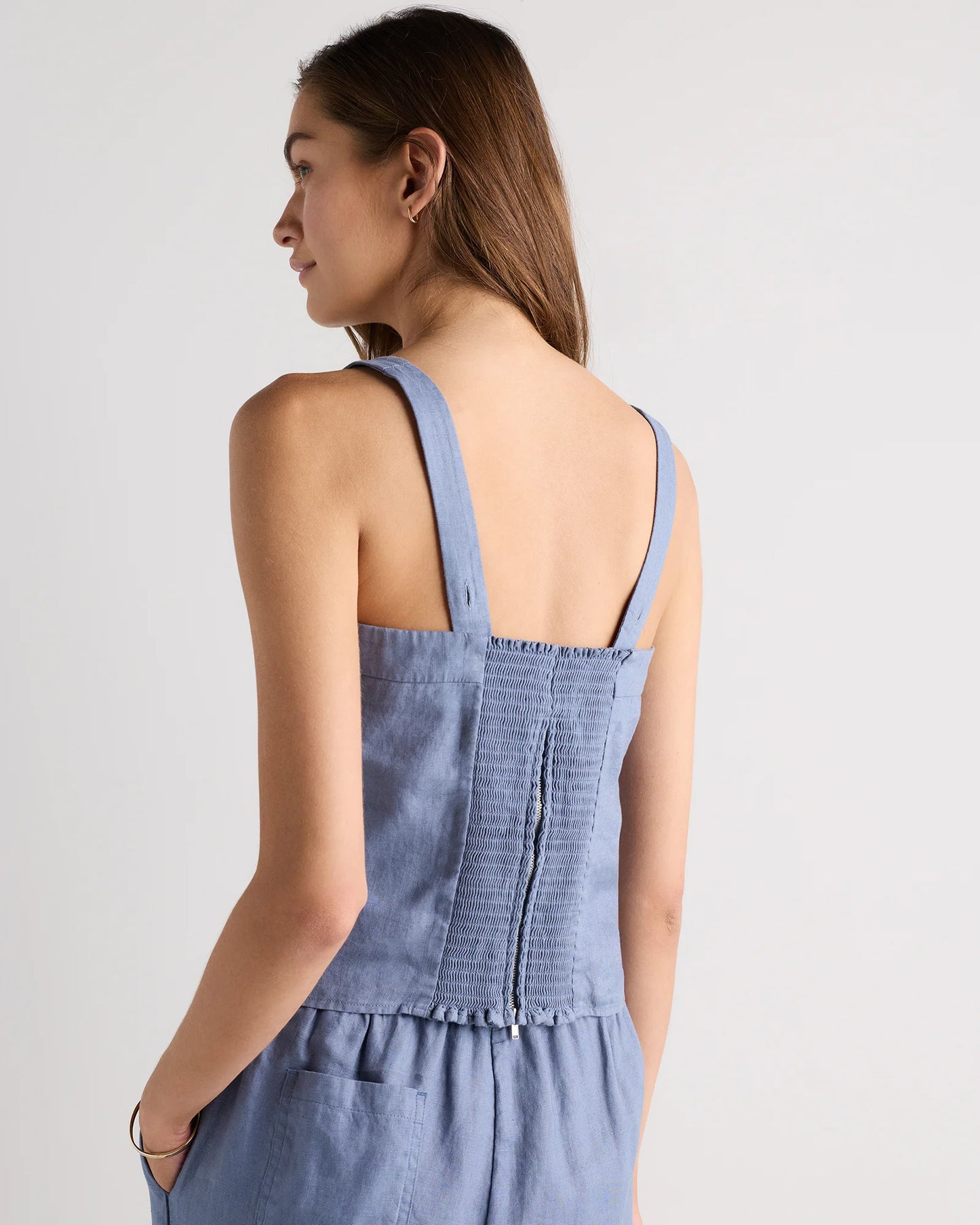 100% European Linen Fitted Tank - XS / Moonstone Blue