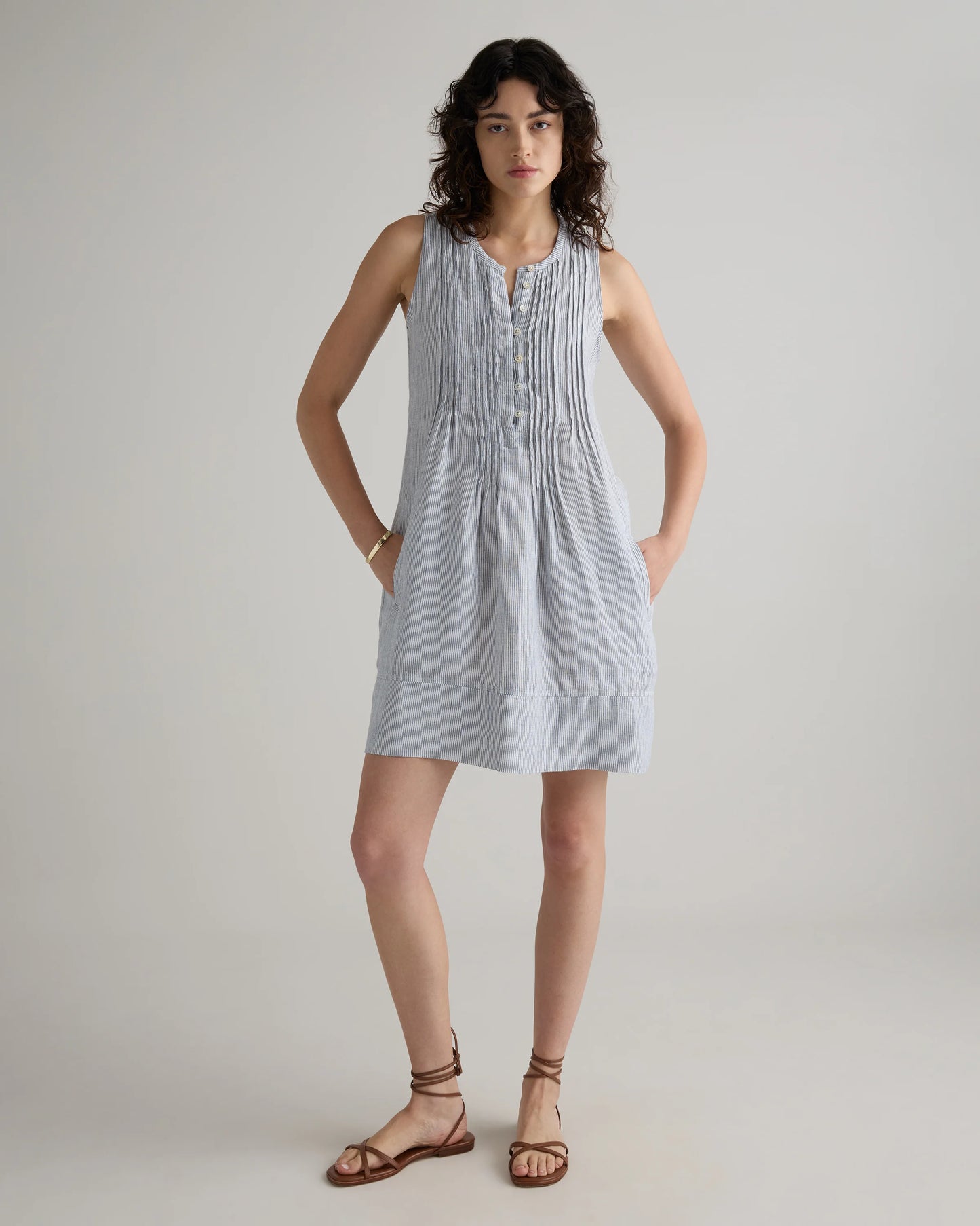 100% European Linen Sleeveless Swing Dress - XS / Classic Mini Gingham