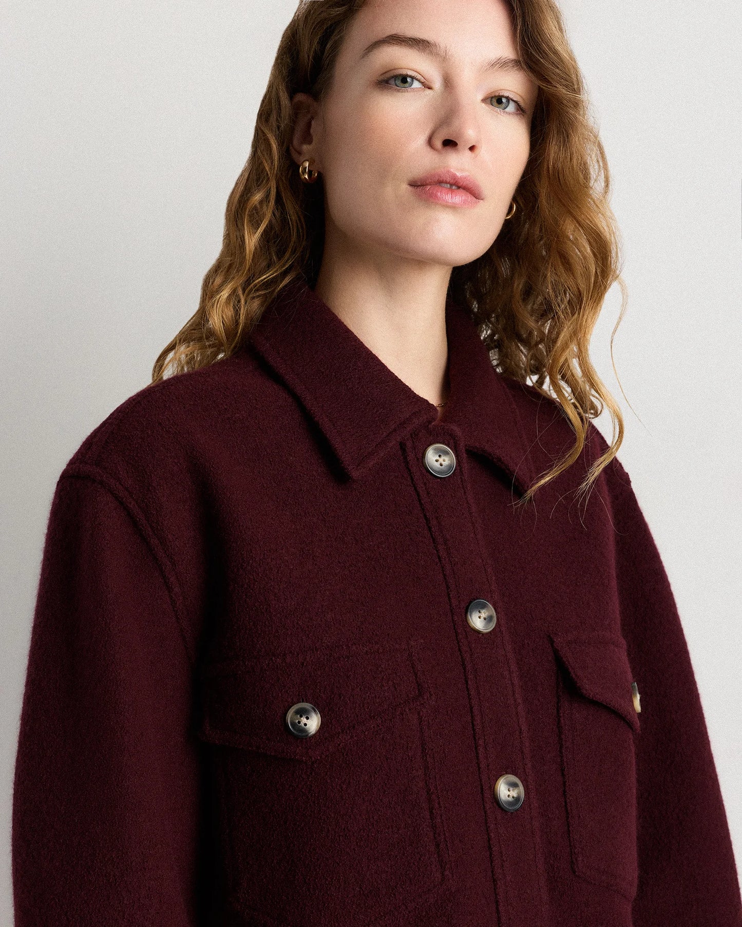 100% Merino Wool Cropped Shirt Jacket - XS / Mulled Wine