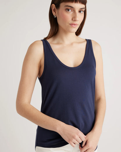 Cotton Modal Double Scoop Neck Tank - XS / Navy