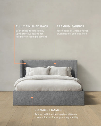 Plush Boucle Wingback Bed - Full / Ivory