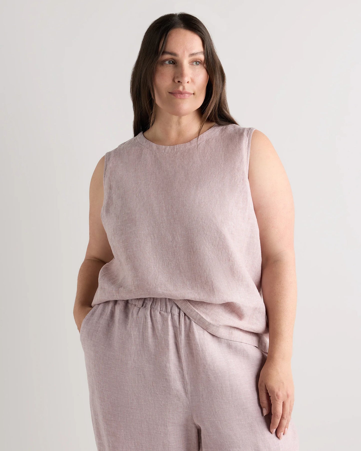 100% European Linen Tank - 1X / White