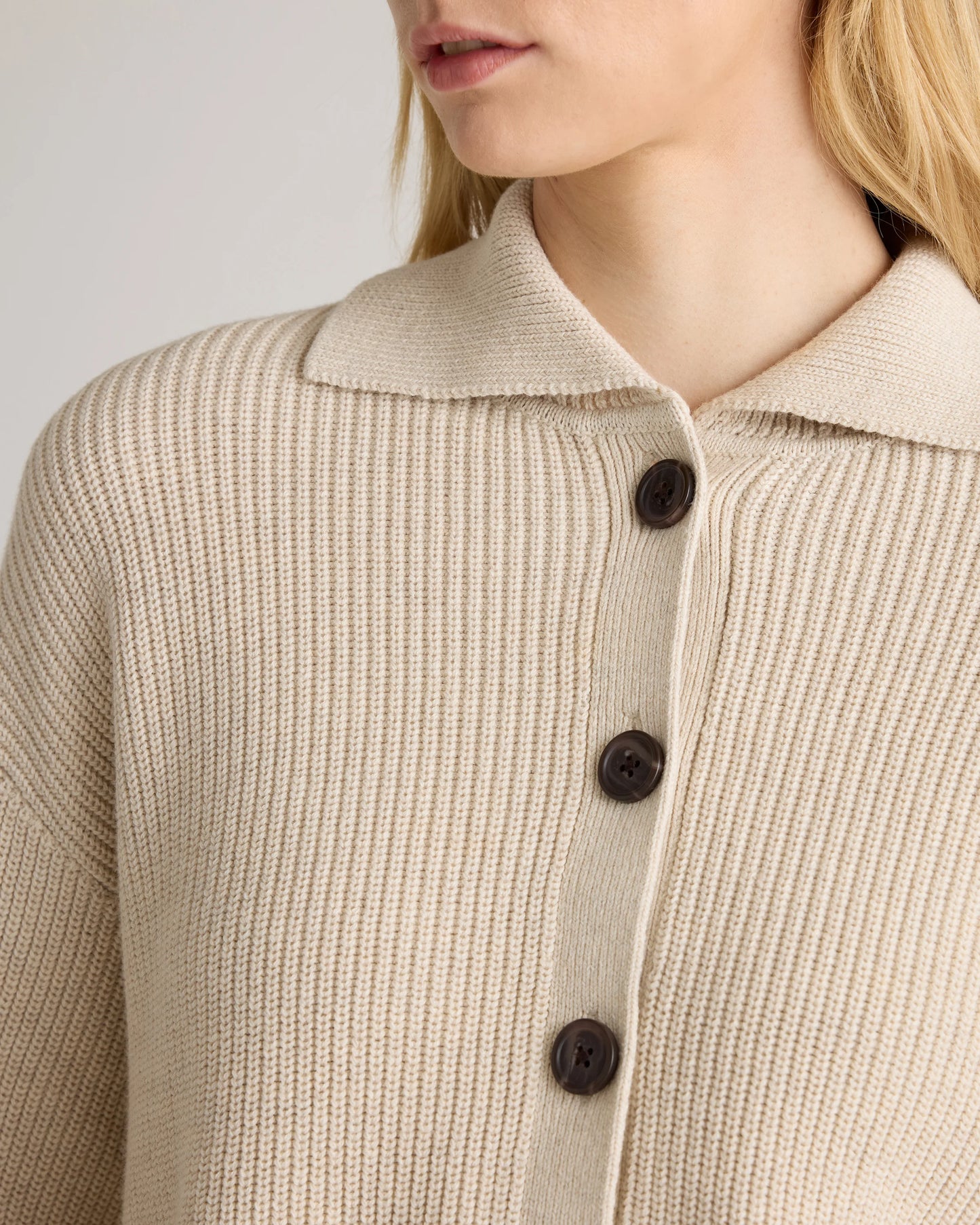 100% Organic Cotton Fisherman Collared Cardigan - XS / Heather Dove Grey