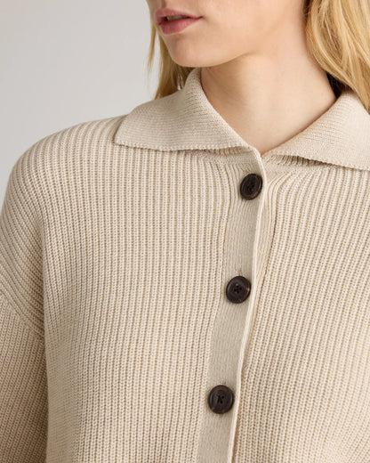100% Organic Cotton Fisherman Collared Cardigan - XS / Heather Dove Grey