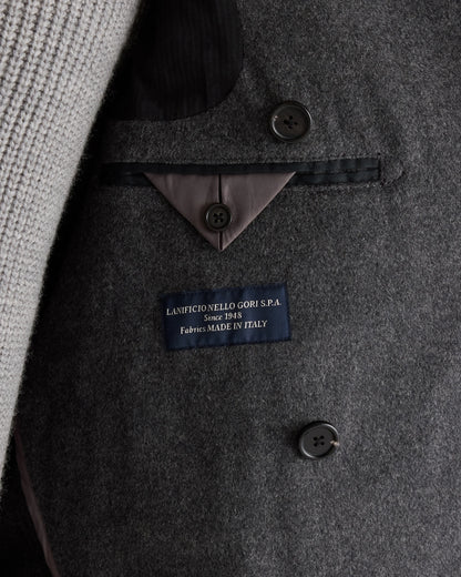 Italian Wool Double-Breasted Officer Topcoat - S / Heather Charcoal