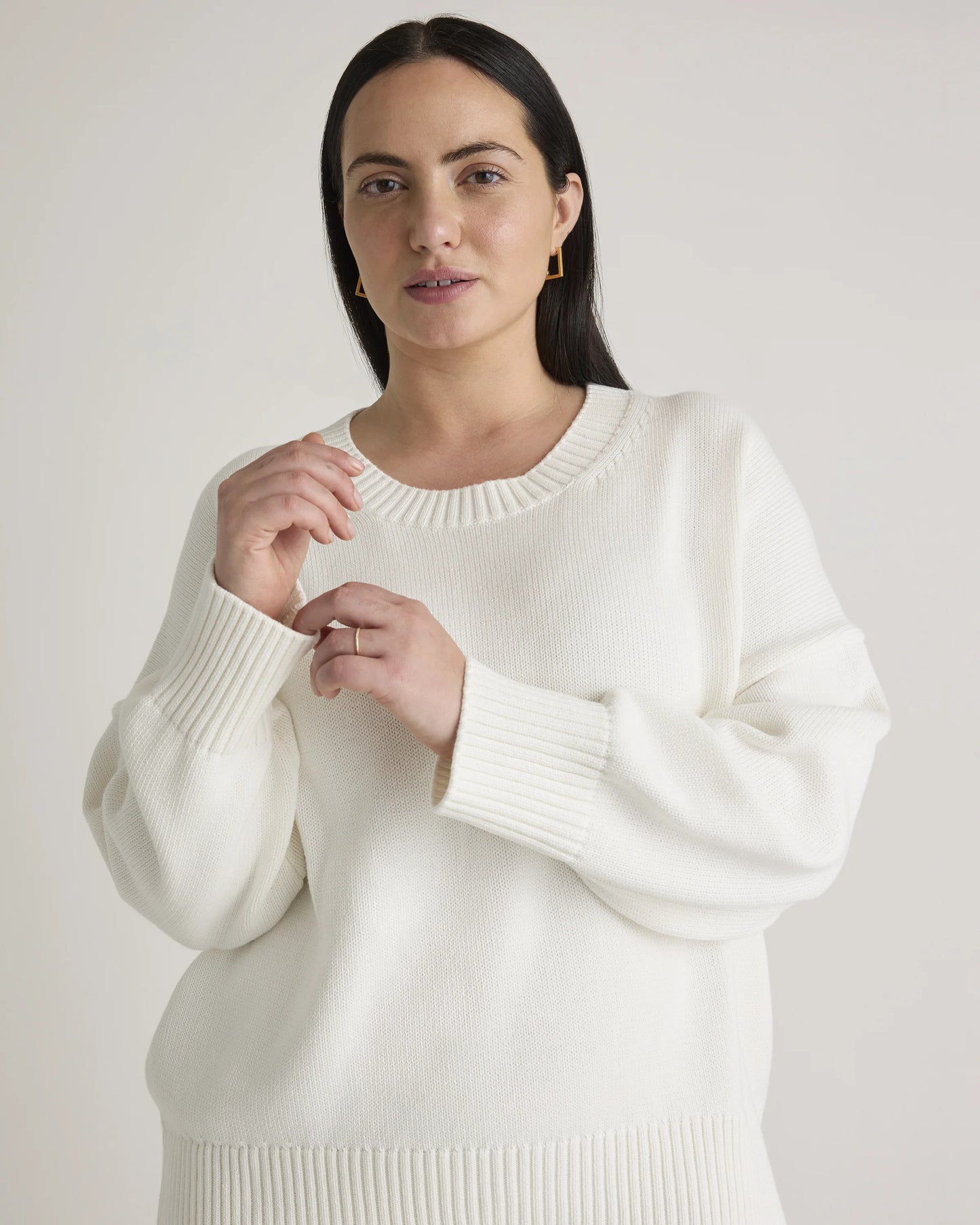 100% Organic Cotton Boyfriend Crew Sweater - 1X / Shell Pink